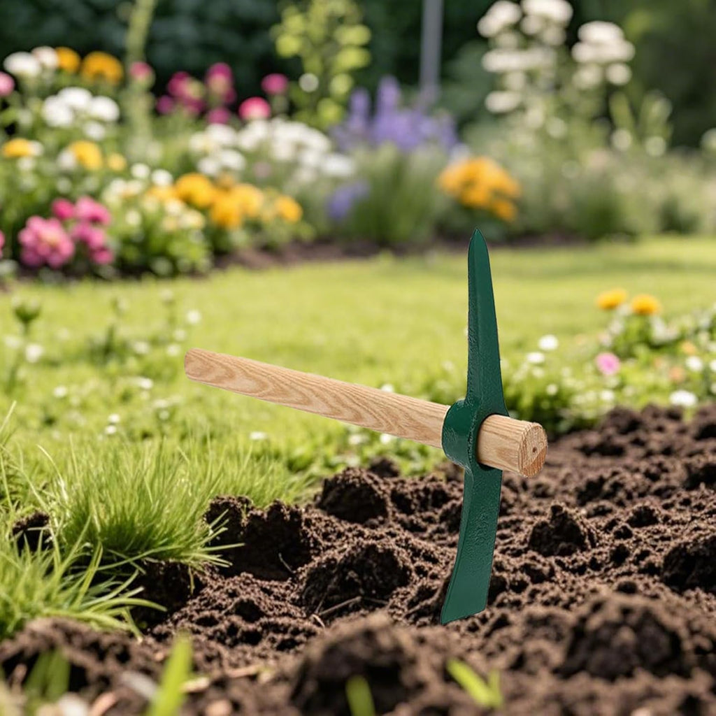 MANCHAP 2 PCS 17.7 Inch Garden Pickaxe Mattock, Small Garden Pick Axe Tool with Hardwood Handle for Gardening, Digging, Cultivating, Camping or Prospecting