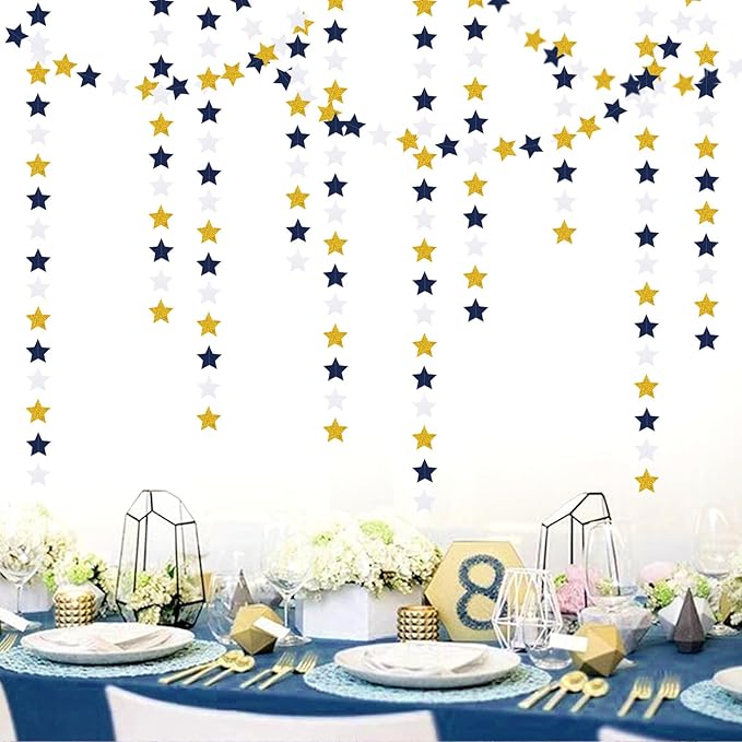 Navy-Blue White-Gold Party-Decorations Birthday Garland - 62ft Twinkle Little Star Hanging Streamers Banner,Wedding Bachelorette Bridal Baby Shower Graduation Decor Hugtmr