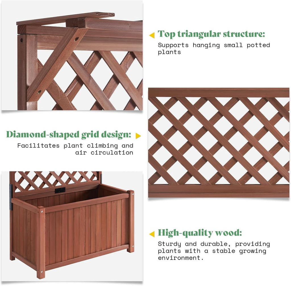 AMERLIFE 2 Pack Raised Garden Bed with Trellis for Vegetables, Climbing Plants, Durable Natural Wood Planter Box with Drainage Holes, Privacy Planter for Outdoor Yard & Patio, Easy Assembly