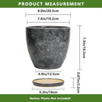 Ceraimc Planter - 8 Inch Plant Pot for Indoor Outdoor Plants, Decorative Round Planters, Flower Pot with Drainage and Saucer, Garden Porch House Room Decor, Plant Lover Gifts, Grey