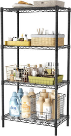 4 Tier Adjustable Storage Shelves,Heavy Duty Metal Utility Shelf 600LBS Capacity,Wire Shelving Unit Organizer Rack for Home Kitchen Office BathroomM Pantry Room 12" D x 22" W x 43.5" H Black