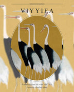 VIYYIEA Gold Framed Wall Art Canvas Print Home Decor, Vintage Cranes Wall Art for Living Room, Vintage Animal Oil Painting Picture, Print Framed Home Decor, Bathroom Wall Decor Seven Cranes 16x20in