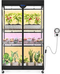 Barrina LP900 Mini Greenhouse with Grow Lights, 4-Tier Plant Stand with135W TX-S45 3FT 3 Dimmable Full Spectrum Lights , Plant Shelf with Tent Timer & Thermometer for Seed Trays 35.4 x 13.8 x 59.1IN