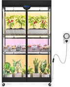 Barrina LP900 Mini Greenhouse with Grow Lights, 4-Tier Plant Stand with135W TX-S45 3FT 3 Dimmable Full Spectrum Lights , Plant Shelf with Tent Timer & Thermometer for Seed Trays 35.4 x 13.8 x 59.1IN