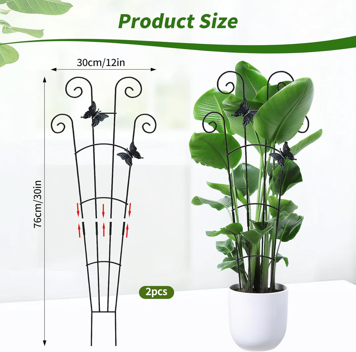 2 Pack 30'Taller Plant Trellis for Potted Climbing Plants Indoor,Expandable Metal Garden Trellis for Climbing Plants,Flowers Vine Ivy, Sturdy Houseplant Support for Potted Plants with Ties