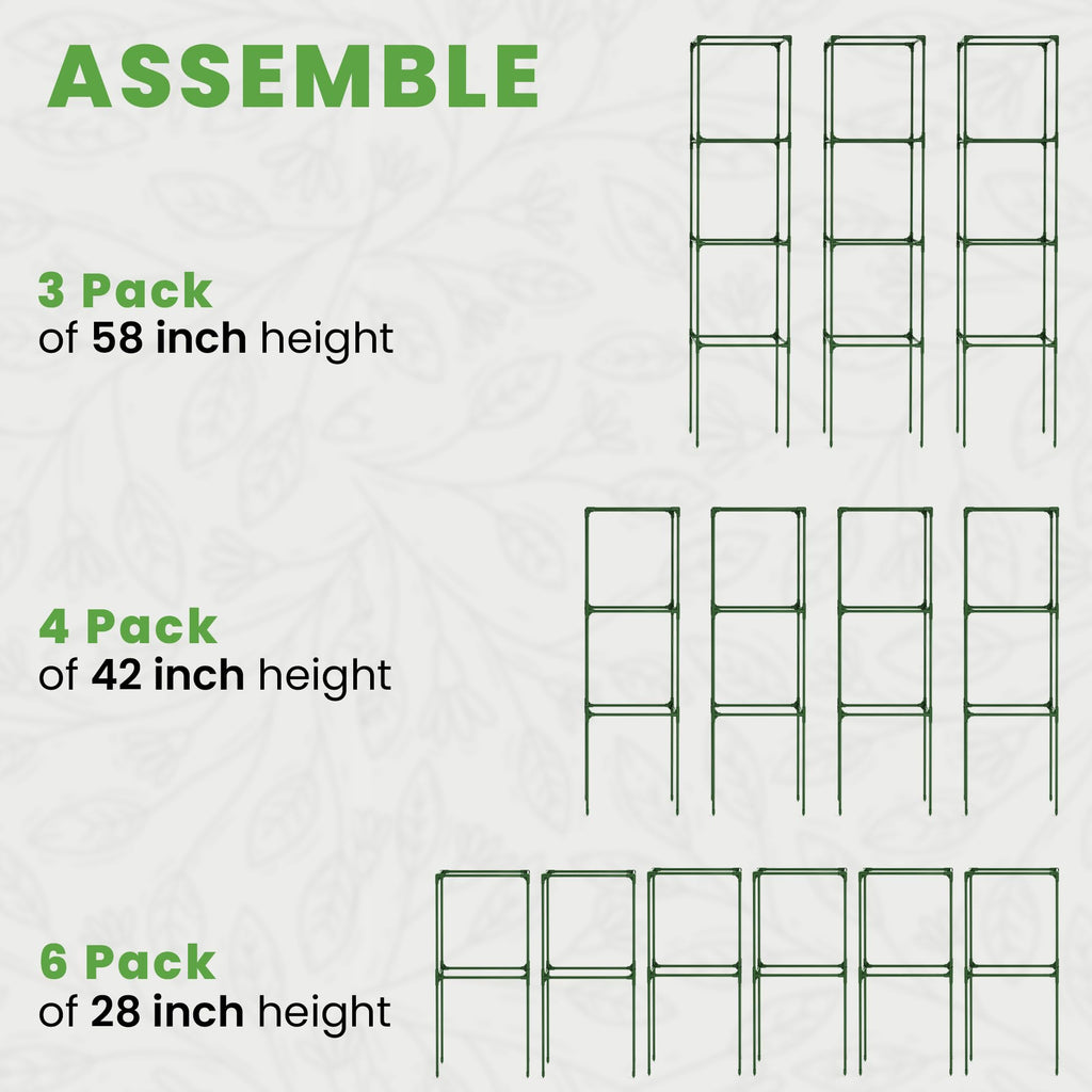 Tomato Cage Square - Large Trellis Stakes and Plant Support Structures for Vegetables and Climbing Plants - Tall Tomato Cages for Garden, Pots, Raised Garden Bed Outdoor Supplies (3 Pack - Up to 58")