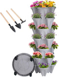 Vertical Planter 7 Tier Stackable Planters Garden Planters Strawberry Herb Flower and Vegetable Planter Indoor Outdoor Gardening Pots with Removable Wheels and Tools