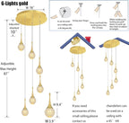 Flashing God 6-Lights Gold Chandeliers Crystal Bubble Teardrop Chandelier 70'' High Ceiling Foyer Entrance Chandeliers Creative Bar Ceiling Light Dimmable 2700K 4500K 6000K