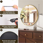 24 Inch Round Mirror - Circle Mirrors for Bathroom, Entryway and Living Room Wall Decor, Modern Hanging Vanity Mirror, Matte Gold Circle Decorative Wall Mirror