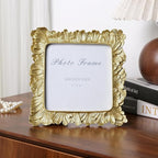 Cuspin 6x6 Gold Picture Frame, Vintage Gold Palm Leaves Textured Hand-Crafted Resin Frames with Glass Front, Retro Square Photo Frame for Wall and Tabletop Display Home Decor