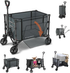 Collapsible Wagon Cart with Wheels 220lbs Foldable Wagon 120L Shopping Cart for Groceries Folding Utility Wagon for Beach, Garden, Camping, Sport, Apartment, Wheelbarrows, Gray