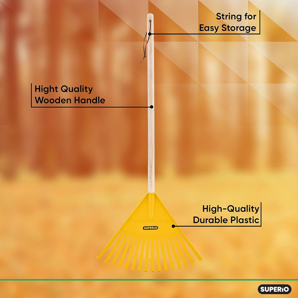 Gardening Tools Outdoor Rakes for Lawns Heavy Duty Wood Handle Cleaning Yard Tool Rake Landscape Essentials with Durable Plastic Leaf Collector Head 6-Pack