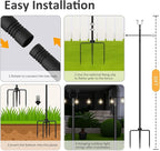 4 Pack String Light Poles 10 Ft - Patio Adjustable Stand with Fork, Backyard Heavy Metal Lighting Posts for Outside Deck Wedding Garden Party