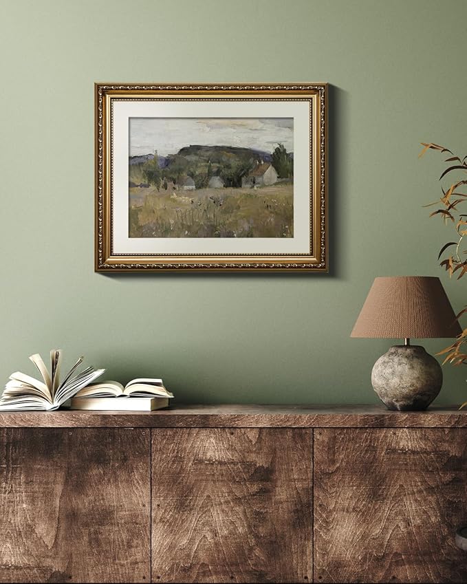 VIYYIEA Gold Framed Wall Art Canvas Print Home Decor Vintage Landscape Art Prints Wall Decor Abstract Serene Countryside Scene Wall Prints Mid Century Modern Decor for Living Room Bedroom 13x16in