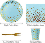 Sveikie160 Pcs blue And Gold Paper Plates, Birthday Cake Party Plates And Napkins, Wedding Disposable Utensils For Birthday Graduation Wedding And Holiday Celebrations Serves 40 (blue)