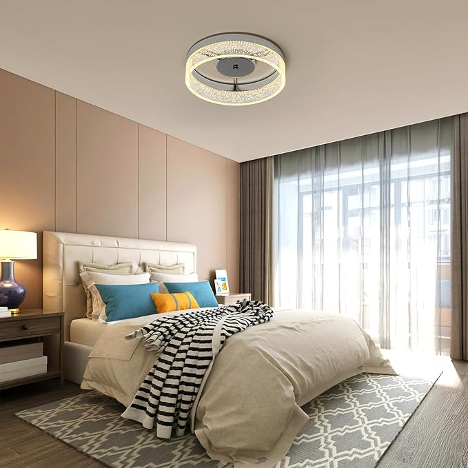 Jaycomey LED Flush Mount Ceiling Light Fixture, 11.6'' Round Modern Brushed Nickel Ceiling Lamp with Bubble Lampshade, 20W Dimmable Low Profile Kitchen Lighting Lamp for Bedroom Hallway Dining Room