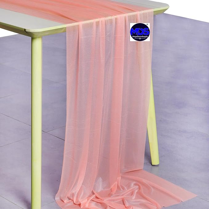 MDS 15 Pack 10ft Chiffon Table Runner 29 x 120 Inches Sheer Wedding Runner Romantic Rustic Table Runner for Wedding Decorations, Birthday Parties, Bridal Shower Party Arch Decor - Peach