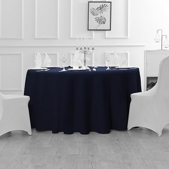 60 inch Round Tablecloth Washable Polyester Table Cloth Decorative Table Cover for Wedding Party Dining Banquet（60 inch,Navy）