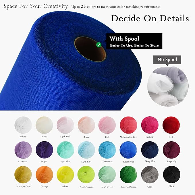 Royal Blue Tulle Fabric Rolls 54 Inch by 40 Yards Tulle Bolt Spool for Wedding Decorations DIY Tutu Baby Shower Table Skirt Ceiling Decor Birthday Party Craft Supplies