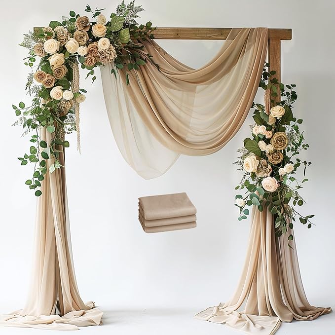 Wokceer Wedding Arch Draping Fabric Nude 3 Panels 28.7" x 20FT Sheer Drapes Backdrop Arch Draping Fabric for Wedding Ceremony Birthday Party Bridal Shower Decoration