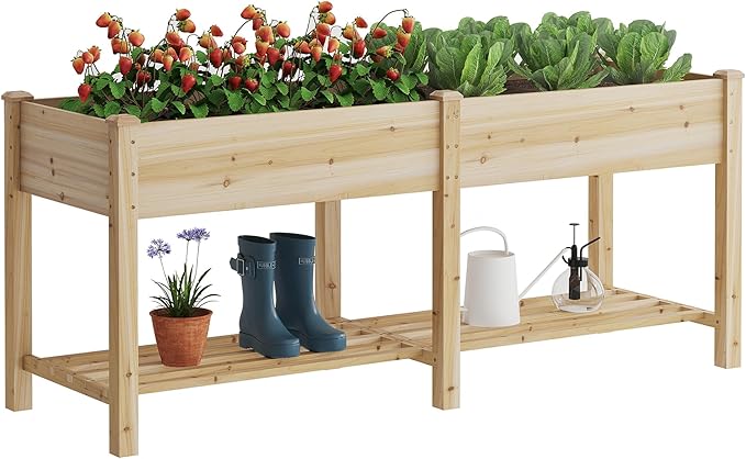 FILWH Raised Garden Bed with Legs Elevated Wooden Planter Box Stand Large Planter Stand Box for Fruits Vegetables Flowers with Divider with Bag - 72 * 24 * 30.5IN