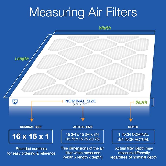 Nordic Pure 16x16x1 (Actual Size: 15 3/4 x 15 3/4 x 3/4) Tru Mini Pleat MERV 11 AC Furnace Air Filters – 2.5X More Media for Extended Durability & Superior Filtration - 4 Pack