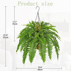 Fake Hanging Plants Large Boston Fern Artificial Plants Outdoor Realistic Fake Ferns with Palm Basket Silk Plants Ferns Hanging Plant Artificial Decor for Home Front Porch Window Garden - Green