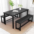 Recaceik Dining Table Set for 4 Kitchen Dining Room Set with 2 Dinner Benches, Farmhouse Breakfast Table for Apartment Small Space, Easy Assembly