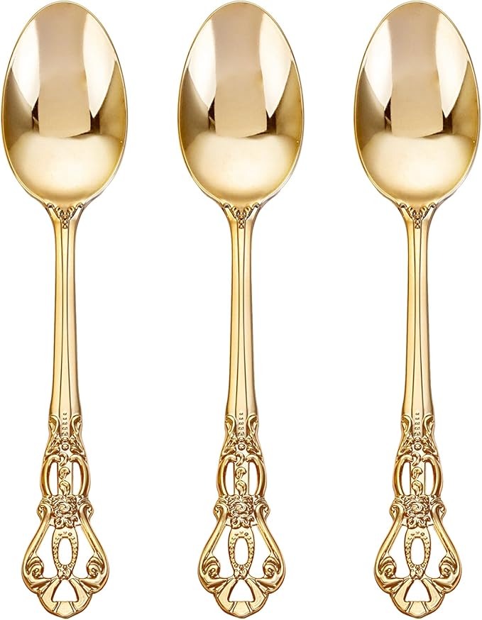75PCS Gold Plastic Spoons - Gold Spoons Disposable - 8.1 Inch Heavy Duty Plastic Silverware - Heavyweight Elegant Disposable Utensils for Catering, Parties, Dinners, Weddings