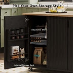 Movable Kitchen Island with Drop Leaf Height-Adjustable Shelves, Kitchen Islands with Storage Cabinets with Wheels Towel Rack， for Kitchen, Dining Room, Black