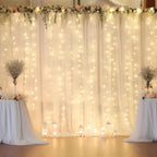10ft x 10ft Cream White Chiffon Backdrop Curtain with Lights String for Parites Wedding Wrinkle Free Curtain Photo Backdrops Drapes for Baby Shower Birthday Party Home Decorations