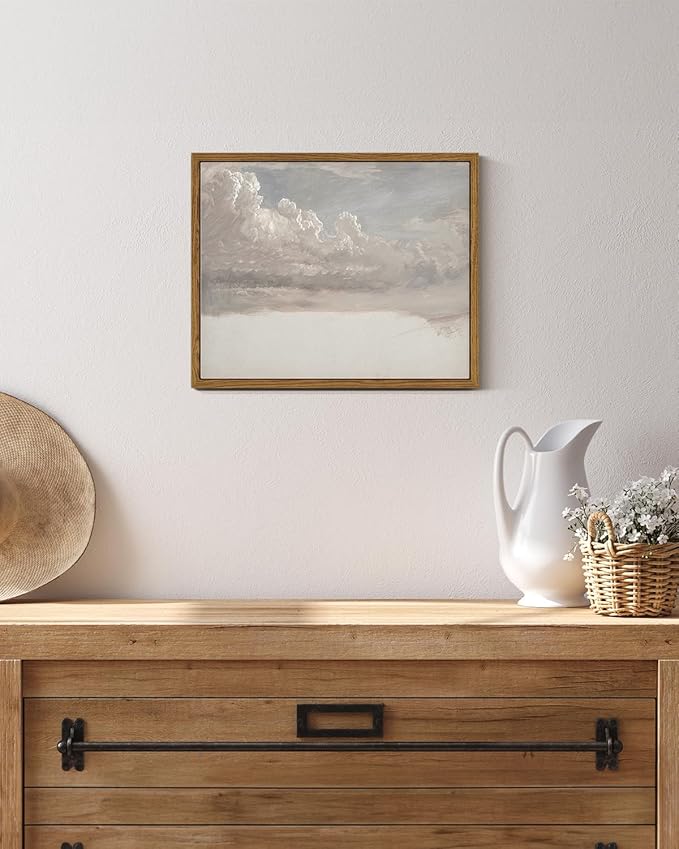 InSimSea Framed Canvas Wall Art Vintage Decor, Home Decor Classical Oil Painting Cloud Study Wall Decorations for Living Room, Canvas Pictures Art for Bedroom Bathroom Gallery, 9"x11"