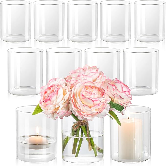 12pcs Glass Cylinder Vases for Centerpieces - 4 Inch Small Flower Vase for Wedding Decorations, Clear Glass Flower Vases Floating Candle Holder for Table Centerpiece Wedding Home Décor