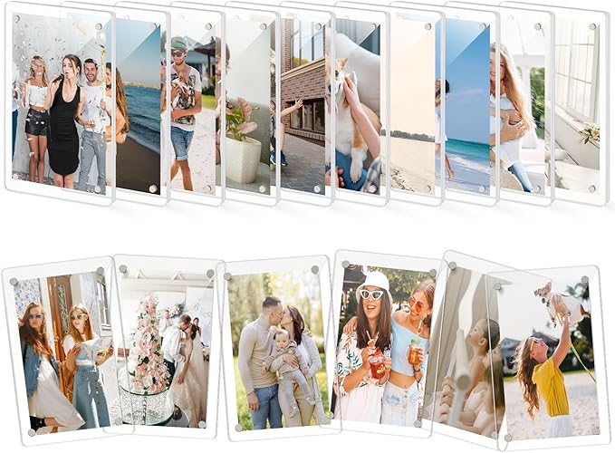 DomeStar Magnetic Acrylic Picture Frame 2.4 x 3.5 Inch, 16 Pack Double-Sided Photo Holder for Refrigerator, Locker, or Metal Cabinet, Fits Instant Photo, Mini Film, Notes & Pictures