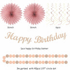 Blush-Pink Rose-Gold Fall Birthday Party-Decorations - 21pcs Boho Happy Banner Sign,Women Paper Lanterns Honeycomb,One Sweet Peach Streamers Garland,Girl Tissue Pom Poms Flowers Fans Decor Burgleda