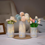 Starry Night Hurricane Candleholders with Warm LED Lights & Remote Timer, Elegant Twinkling Decorative Centerpieces for Wedding, Dining Table, Living Room, Mantel Décor, Set of 3 (White)