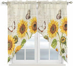 Farm Sunflowers Swag Valances for Windows, Retro Flowers Butterfly Botanical Beige Rod Pocket Kitchen Curtains Valance, Kitchen Window Curtains Swag for Cafe Bathroom Living Room, 2 Panels, 36x45 inch