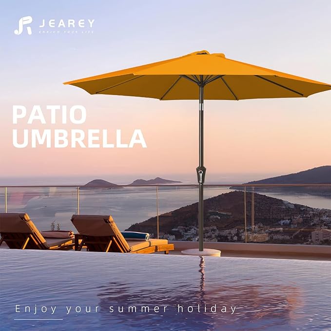 JEAREY 10FT Outdoor Patio Umbrella Outdoor Table Umbrella with Push Button Tilt and Crank, Market Umbrella 8 Sturdy Ribs UV Protection Waterproof for Pool, Garden (Light Orange)