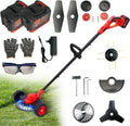 Electric Weed Wacker Cordless Weed Eater Battery Powered, 21V Stringless Grass Trimmer/Edger/Brush Cutter/Lawn Mower, 2 Battery with Wheel & Blades for Yard Garden