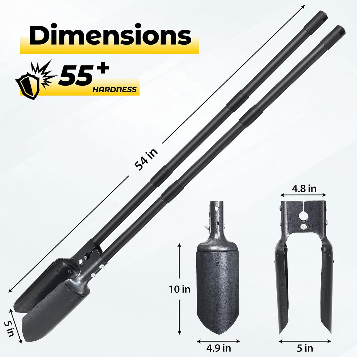 Post Hole Digger Tool, Heavy Duty Post Hole Digger with 55 Inch Handle, Dual Sharp Blades for Soil Plugging, Digging, Cultivating, Weeding, Manual Post Hole Digging Tool Garden Shovel