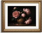 VIYYIEA Gold Framed Wall Art, Pink Peony Canvas Print Home Decor Vintage Art Painting Picture Bathroom Wall Decor, Flowers Artwork for Living Room Bedroom Kitchen Office - 16L x 13W