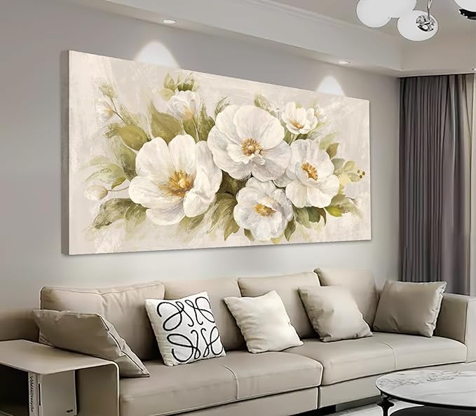 yearainn Abstract Flowers Canvas Wall Art - Beige Flower Pictures Blooming Floral Painting Wall Decor Minimalist Peony Printing Artwork for Living Room Bedroom Home Office Decorations 20" x 40"