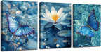 Arjun Blue Abstract Butterfly Canvas Wall Art Water Lily Pond Painting Zen Stones White Lotus Flower Teal Turquoise Pictures Framed for Living Room Bedroom Bathroom Spa Salon Home Office Wall Decor