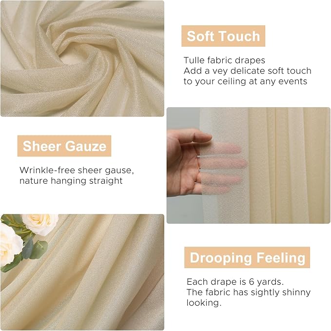 Wokceer Wedding Arch Draping Fabric 2 Panels 28.7" x 20FT Champagne Drapes Sheer Fabric Backdrop Arch Draping Fabric for Wedding Ceremony Birthday Party Bridal Shower Decoration