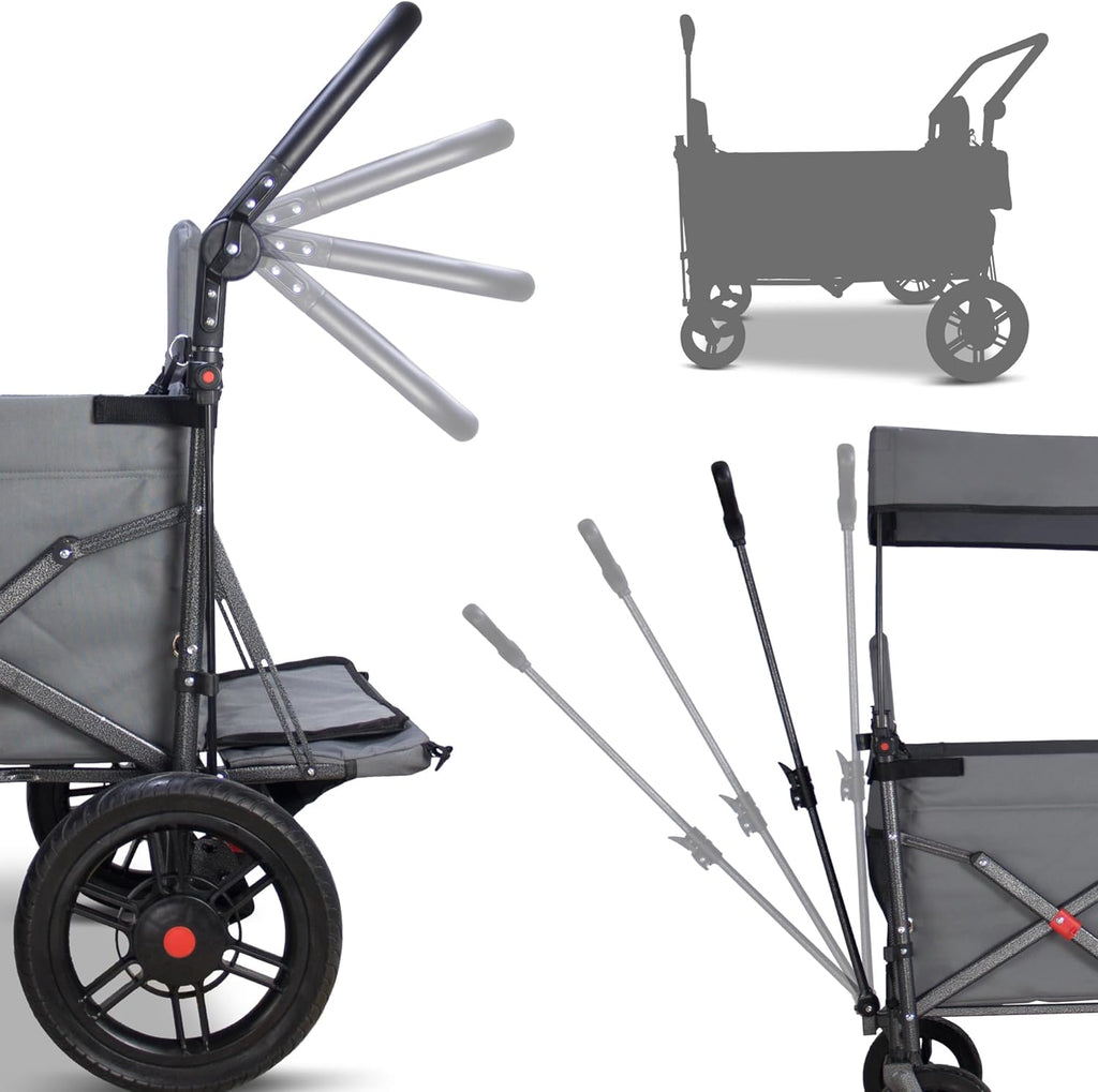 TMZ Collapsible Foldable Wagon Cart with Quick-Release Wheels and 2 Seats, Heavy Duty Wagon 265LBS Load Capacity for Camping Garden Shopping (Grey)