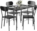 VECELO Dining Table Set for 4, 5-Piece Kitchen Table with 4 Chairs, MDF Board Tabletop with Metal Frame for Small Space, Compact Dinette, Breakfast Nook, Black