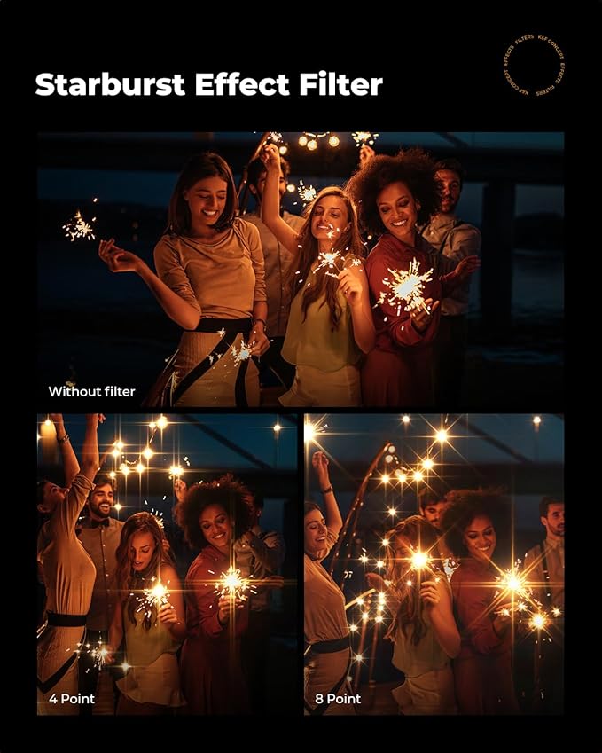 K&F Concept 62mm Variable Star Filter 4, 8 Points Cross Screen Effect-18 Layer Coating Ultra Slim Optical Glass for Camera Lens with 3 Cleaning Cloth