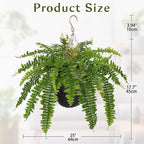Hollyone Artificial Fern Hanging Basket Plant 25" Boston Ferns 31 Leaves Greenery Plants with Rattan Pot for Outdoors & Indoor Fake Fern Bush Plant in Pot for Patio Entrance Porch Garden Decor Green