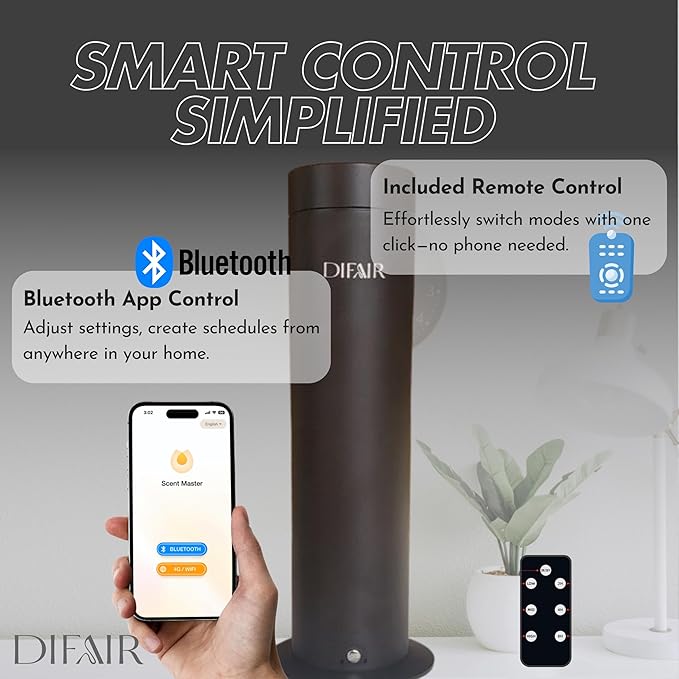 Leak-proof Waterless Diffuser, Hotel Collection Diffuser for Essential Oils, Bluetooth/Remote Control Scent Diffuser, NanoAtomizing Aromatherapy Diffuser, Silent Diffusers for home, bedroom,spa