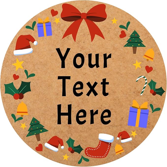 100-1000pcs Custom Stickers Merry Christmas Stickers Personalized Labels Adhesive Xmas Decorative Envelope Seals Stickers for Cards Gift Boxes(Round Kraft-12)